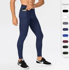 Mens Cycling Compression Gym Tights Sports With Pocket Fitness Pants trousers