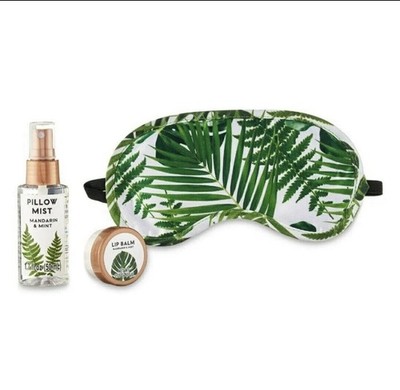 Spa Sleep Kit Travel Gift Set Pillow Mist Lip Balm Eye Mask Tropical Fern Print