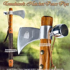Native American Tomahawk Peace Pipe for Tobacco Chief Steel Blade Bowl