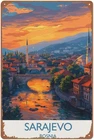 Vintage Tin Metal Signs Home Décor Sarajevo Travel Poster Bosnia Poster Wall Art