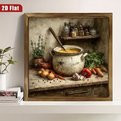 Vintage Soup Pot Vegetable Kitchen Wooden Plaque Farmhouse Kitchen Wall Decor