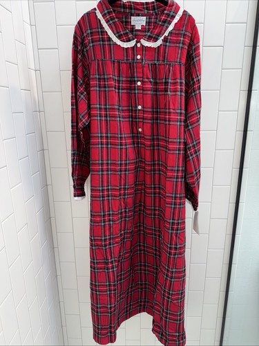 Lanz of Salzburg Vintage Nachthemd kariert Baumwolle Flanell Neu mit Etikett Gr. XL Tasche Weihnachten - Bild 1 von 10