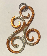 Original Art Two-Tone Mixed Metal Swirl Scroll Pendant Charm Silver & Copper