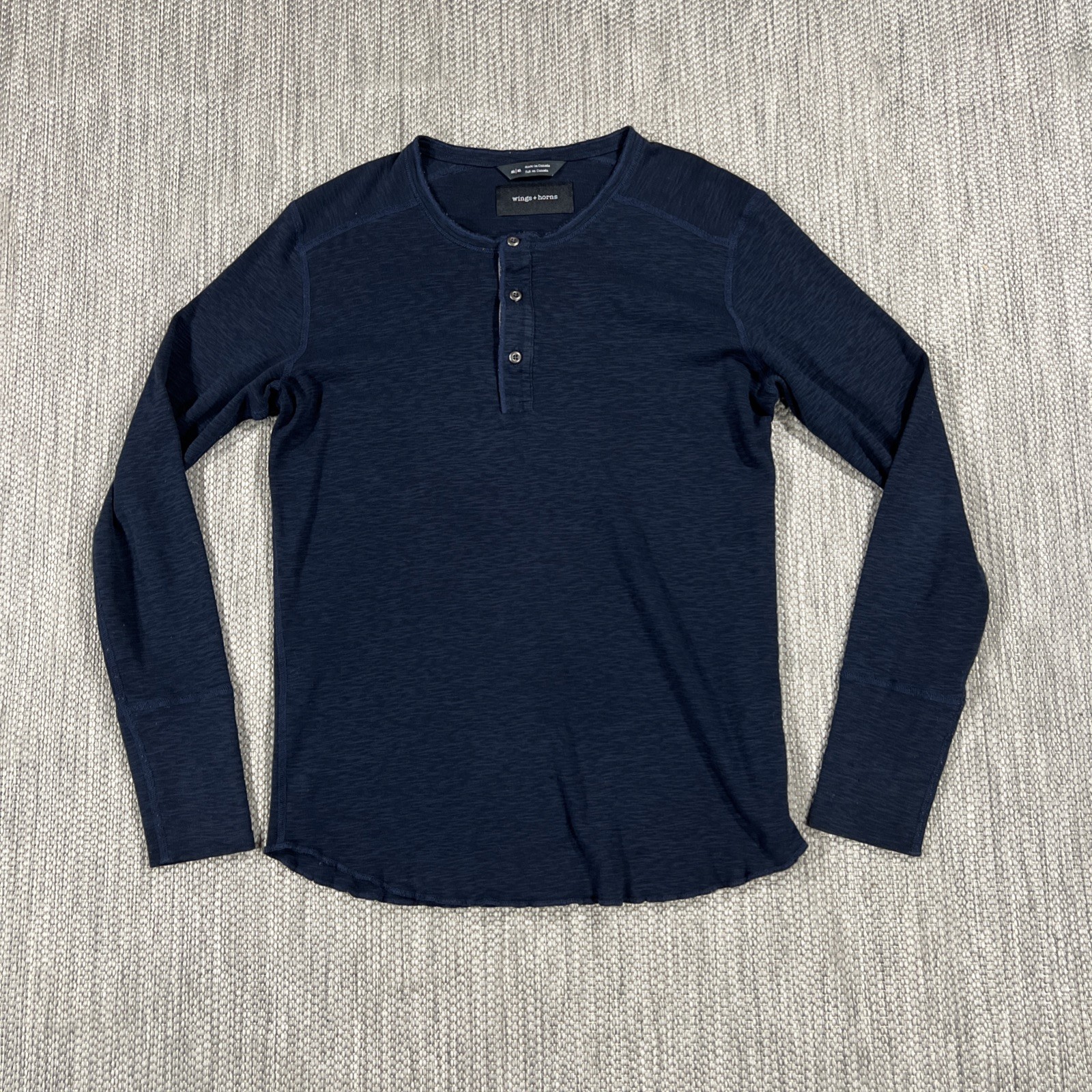 Wings + Horns Shirt Mens M Blue Cotton Modern Fit Long Sleeve 3 Button Crew Neck