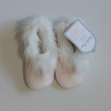 Pottery Barn Kids Velvet Faux Fur Slippers Light Pink 10-12 NWT