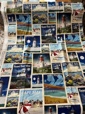 3 Yards x WOF David Textiles USA State Lighthouse 100% Cotton Fabric NEW