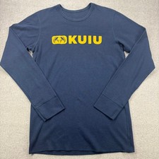 Kuiu Thermal Waffle Knit Base Layer Crewneck Shirt Mens Small Blue Logo Spellout