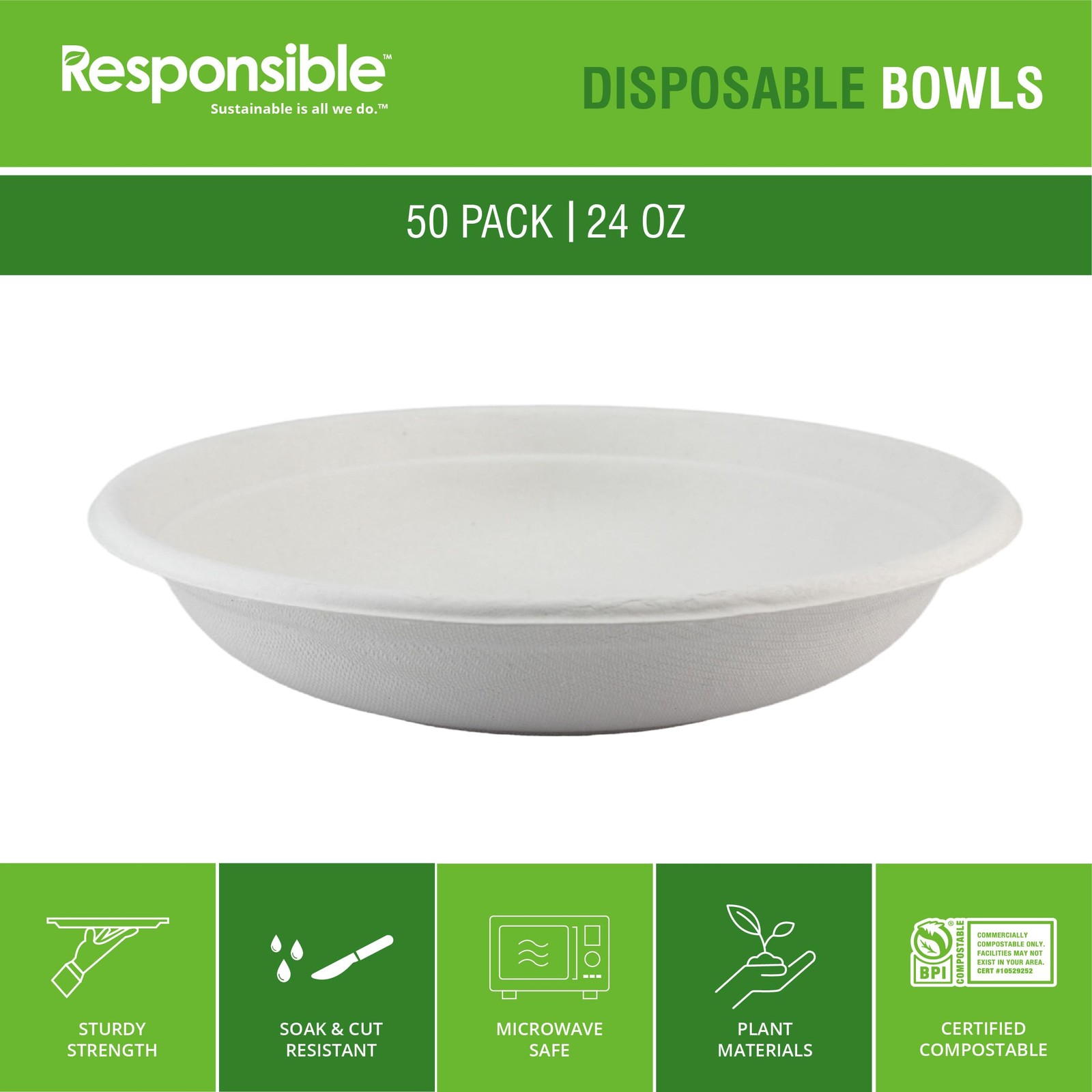 bowls are eco-friendly, Disposable Paper Bowls 24oz For Hot Soup (50 Count),H...