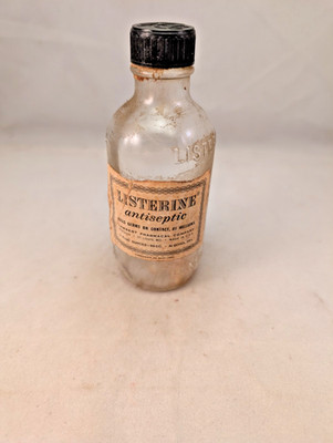 early vintage Listerine Lambert Pharmacal Co Paper label Listerine bottle w lid