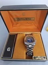 Gruen Precision stainless steel mechanical/automatic wristwatch blue TV Works!