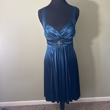Vintage Y2K Satin Dress Blue Formal City Studios Hi-Low Beaded Accent Size Small