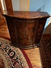 Curved Front Brown Wood Cabinet Floral Pattern 2 Door 1 Shelf Freestanding — photo 3
