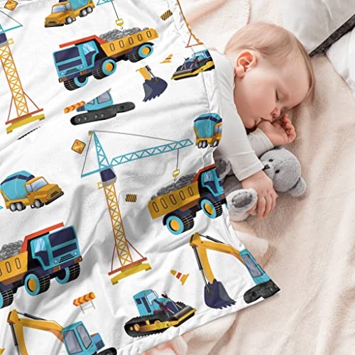 Construction Truck Throw Size 50" x 60" (130 x 150 cm) White/Yellow Tractor - Foto 4 di 8