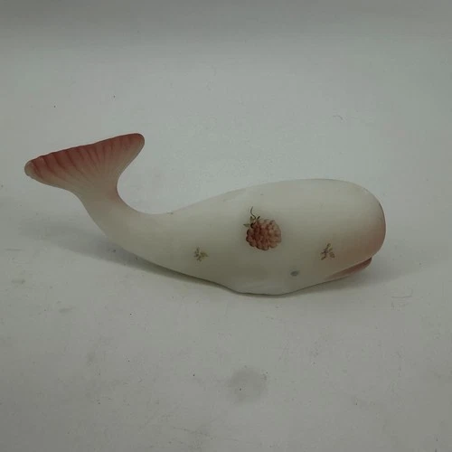 Fenton Whale Figurine Pink Blossom Burmese Glass Signed Artist P. Miller Vintage