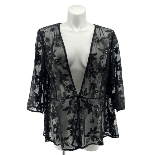 Alex Evenings Black Embroidered Lace Sequin Kimono Jacket 2X NWT 3/4 Sleeve - Picture 13 of 13