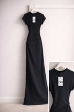 Zara Black Solid Maxi Dress Cap Short Sleeve Crew Neck Pullover Size XS
