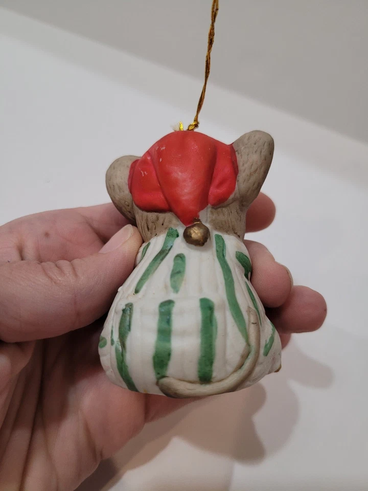 Vintage 1985 Lil Chimers adorno de Navidad Jasco bisque porcelana campana de ratón Foto 2 de 4