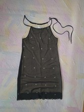 Vintage Young Versace Girls Mesh Polka Dot Dress Black Silver Medusa Studs 12Y