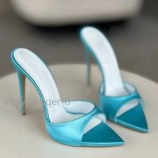 Women's Colorful Slippers Shoes High Heel Pointed Open Toe Mules Stilettos Slide