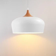 Large 13.8 in Modern Wood Pendant Light Fixtures,Adjustable White Pendant Lig...