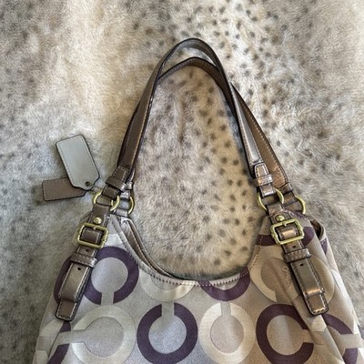 Coach Madison Signature Dotted OP Maggie Art Handbag Gray Purple