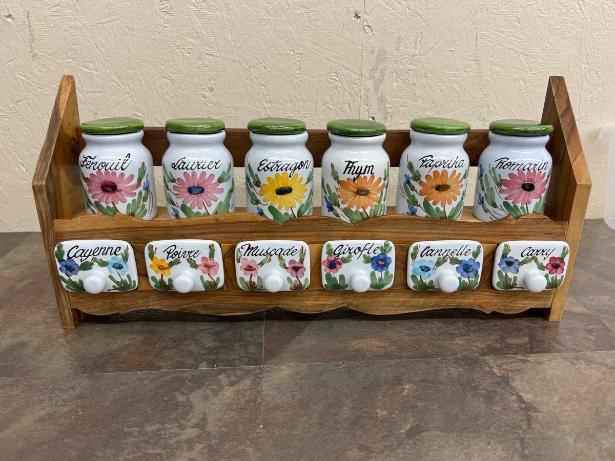 WOOD SPICE RACK WITH 12 CERAMIC JARS/DRAWERS (WBP017474) | eBay