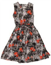 VINTAGE Womens Sleeveless A-Line Dress UK 16 Large Grey Floral CU03