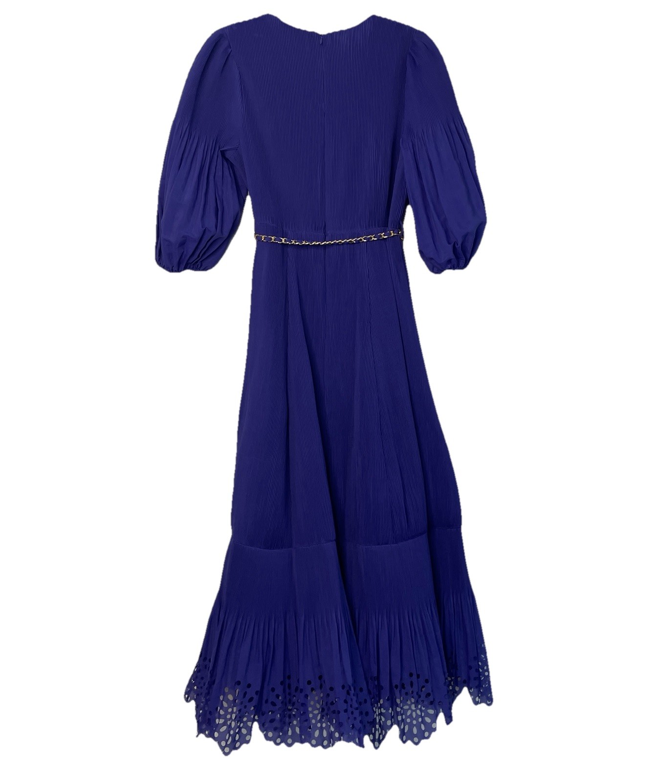 Zimmermann Dress Size 2/AU 12/US 8 Pleated Plissé Gold Chain Belted Lapis  Midi