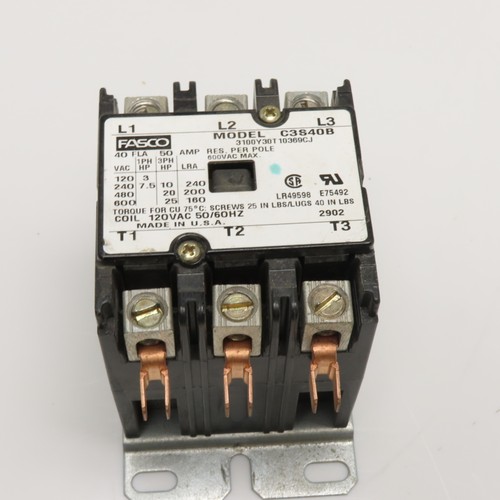 Fasco 3100Y30T10369CJ C3S40B 40A 3-Pole Contactor 120VAC Coil 600VAC
