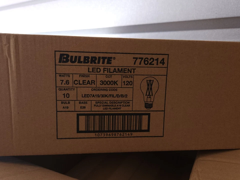 Bulbrite 776214 LED7A19/30K/FIL/D/B/2 7W LED A19 3000K FILAMENT E26 DIM 10 bulbs - Image 2 of 2