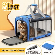 i.Pet Pet Carrier Bag Foldable Dog Cat Durable Crate Travel Cage Kennel Blue