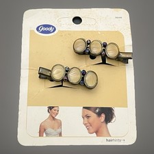 VTG Goody Hair Hints Clips Moonstone Jewel Sparkly Metal Barrettes Set NOS Y2k