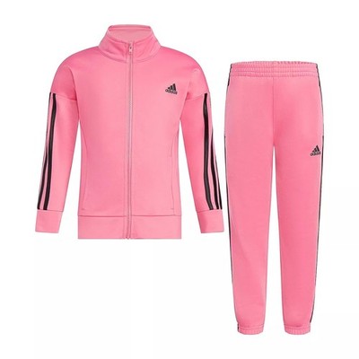adidas Girls Zip Front Classic Tricot Jacket and Joggers Set, Magenta Pink, 6X