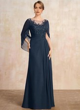 Mother of The Bride Dresses with Cape Long Lace Appliques Formal Chiffon