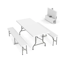 VINGLI Picnic Table Set with 2 Benches, 6 Feet Camping Table Chair Set,3-Piec...