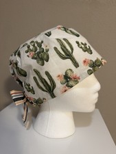 Cactus Flower Design Scrub Hat Surgical Cap D...