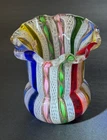 Murano Glass Multi-Color Twisted Ribbon Toothpick Holder Vase Zanfirico Latticin
