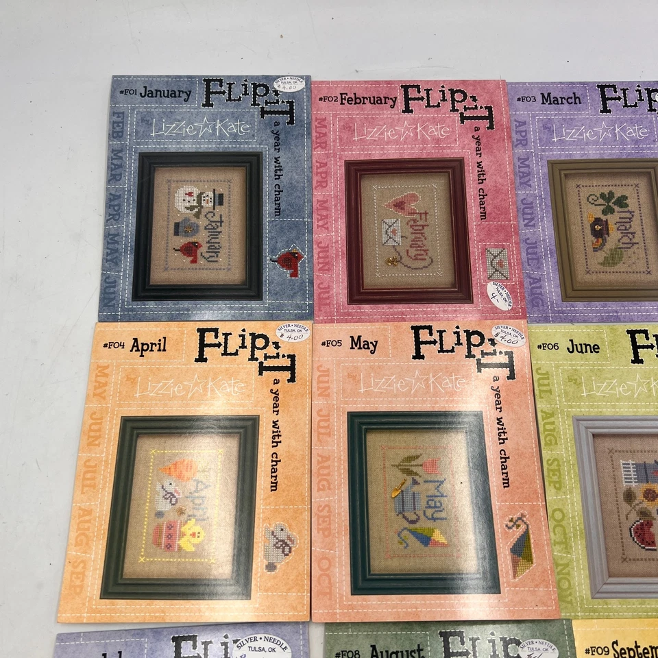 SET OF 11 NEW RARE LIZZIE KATE FLIP-ITS Cross Stitch CHARTS WITH CHARMS - Image 4 of 4