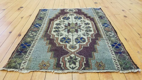 Primitive Vintage 1950-1960's Natural Dye Wool Pile, Oushak Area Rug 1’9”x 2’3”