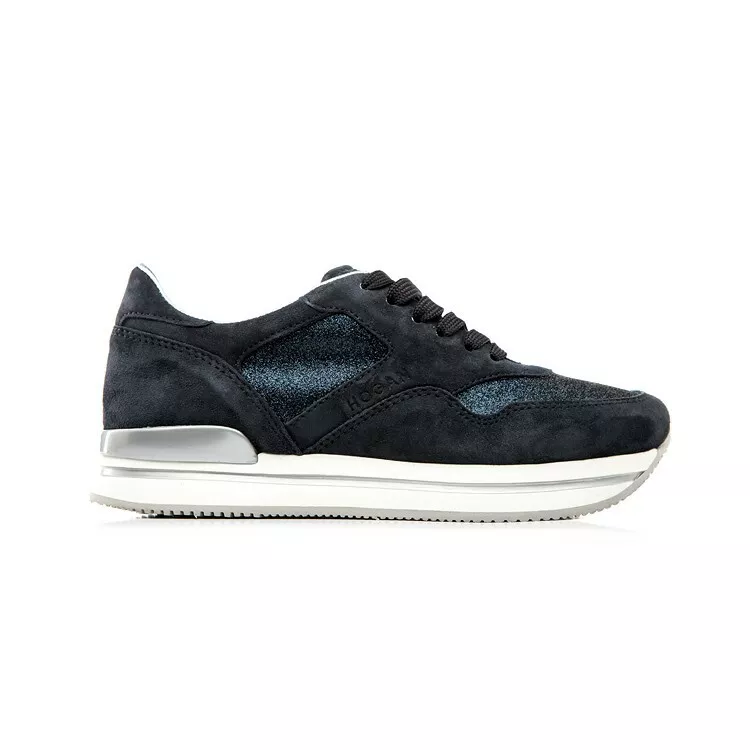 Hogan Women s H222 Sneakers in Dark Blue Suede Leather with