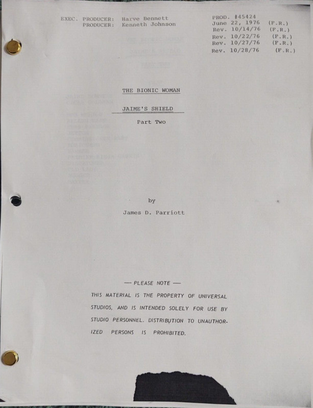 Classic Script The Bionic Woman Jaime's Shield Pt II Richard Anderson Notes copy