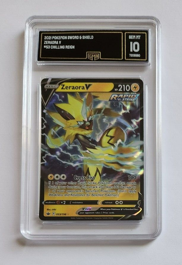 2021 POKEMON SWORD & SHIELD ZERAORA V #53 CHILLING REIGN GEM 10