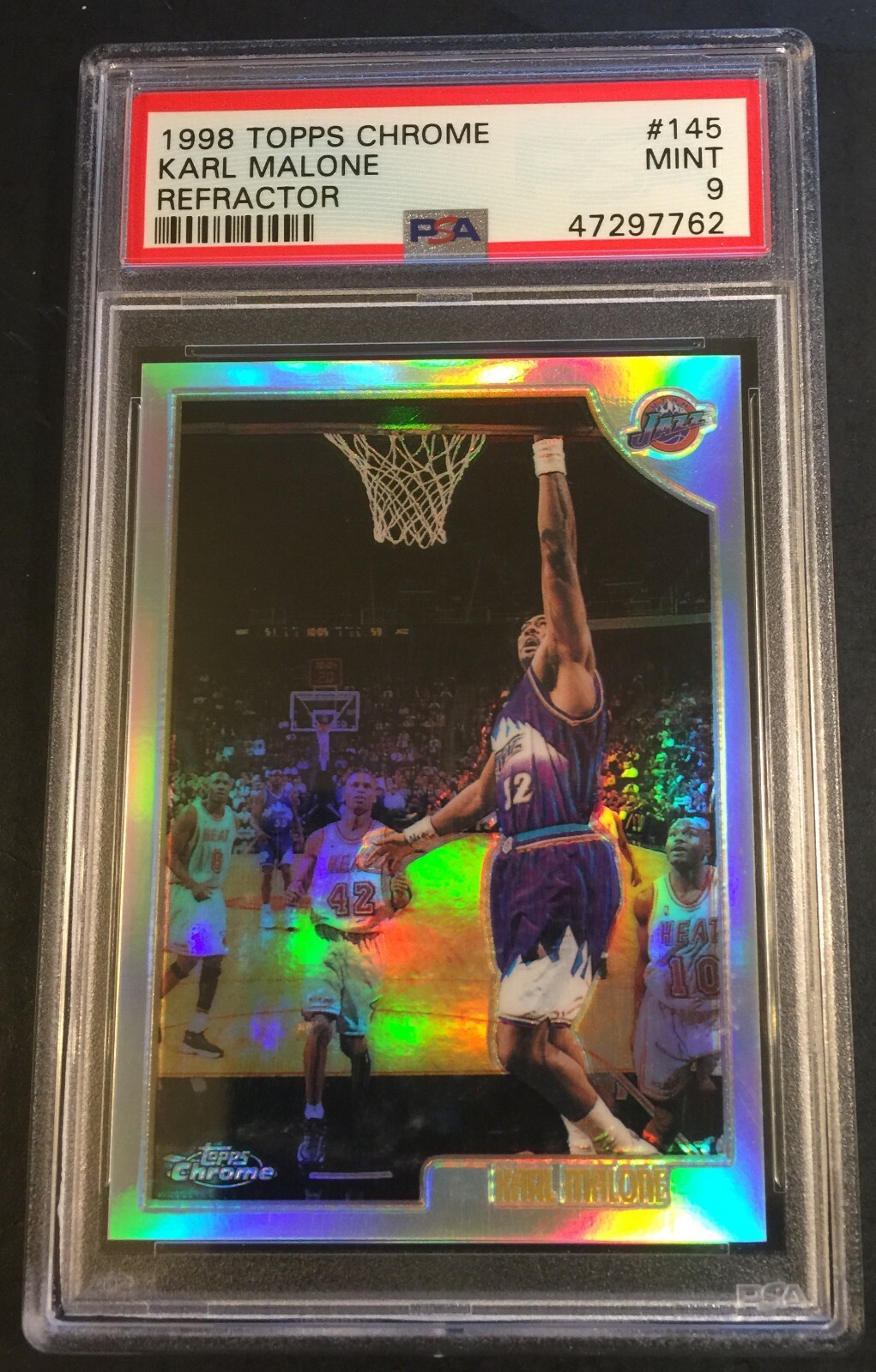 1998 KARL MALONE TOPPS CHROME REFRACTOR #145 PSA 9 JAZZ HOF POP 5 (436)
