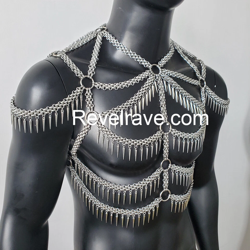 Arnés de cadena corporal con flecos y flecos Rave Burning para hombres disfraces de carnaval Foto 3 de 4