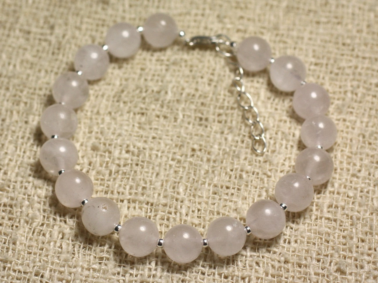 Bracelet en quartz rose 8mm et argent 925 pour la douceur et la sérénité