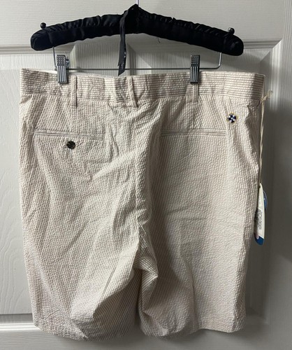 castaway nantucket Island shorts Men 35 Seersucker Tan White Pinstripe Golf NWT - Picture 2 of 8