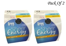 Leggs Women's Sheer Energy Control Top Q Jet Black 41206 (Pack of 2)