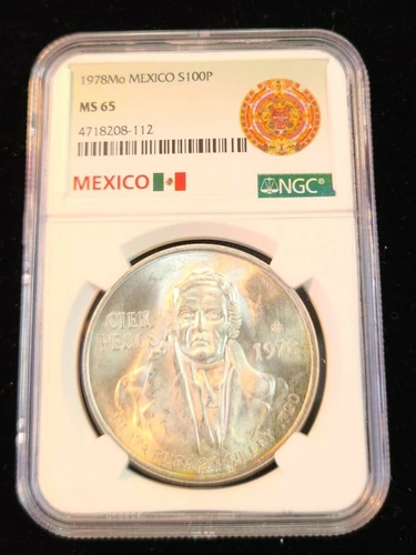 1978 MEXICO SILVER 100 PESOS S100P NGC MS 65 STELLAR LUSTER GEM BU GREAT TONING