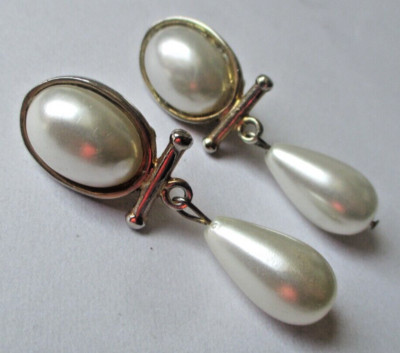 Boucles D'oreilles Clips Vintage - Or Et Perles Blanc Nacré - Parfait état - Bijou Fantaisie