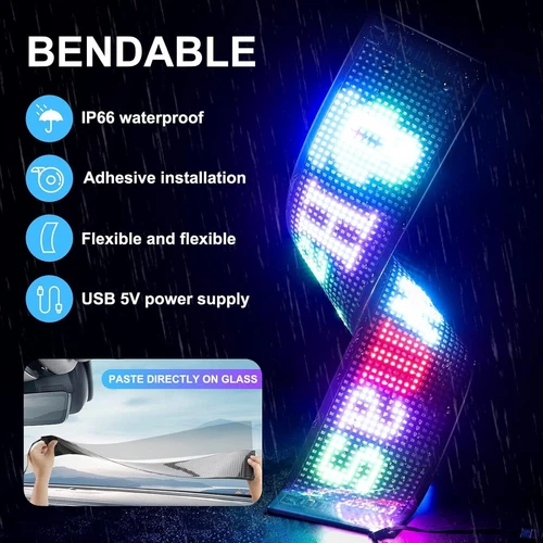 USB LED Car Flexible Sign Scrolling Message Display Screen APP Programmable RGB - Picture 14 of 24